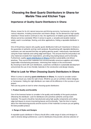 Importance of Quality Quartz Distributors in Ghana