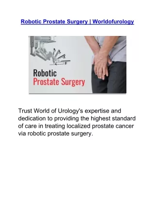 Robotic Prostate Surgery | Worldofurology