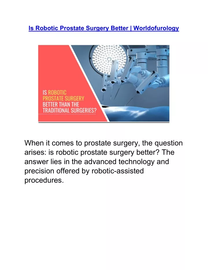 is robotic prostate surgery better worldofurology