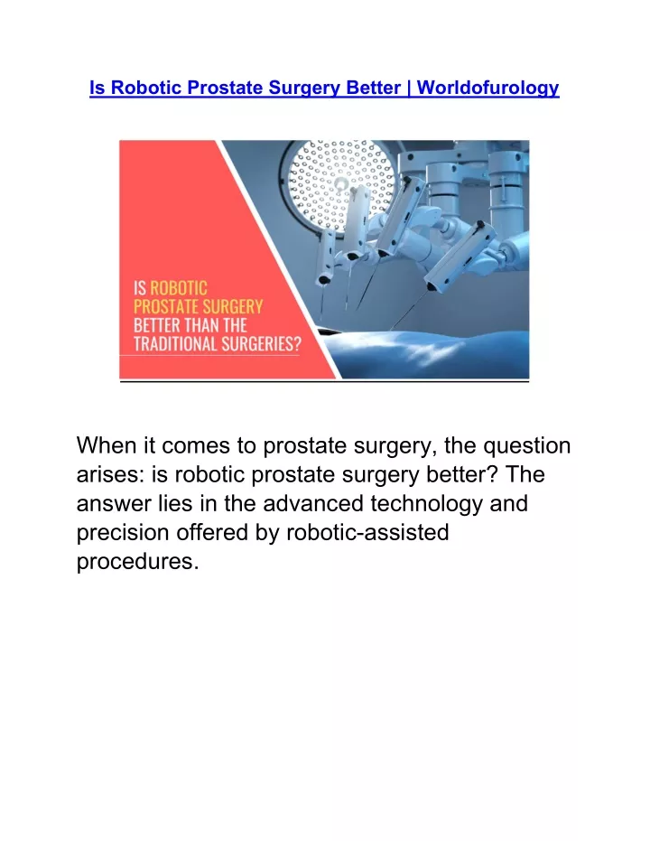 Is Robotic Prostate Surgery Better