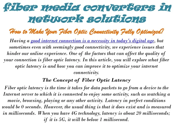 fiber media converters in network solutions