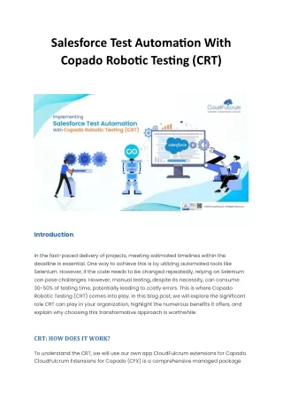 Salesforce Test Automation With Copado Robotic Testing (CRT)