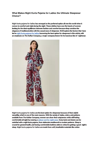 What Makes Night Kurta Pajama for Ladies the Ultimate Sleepwear Choice_.docx