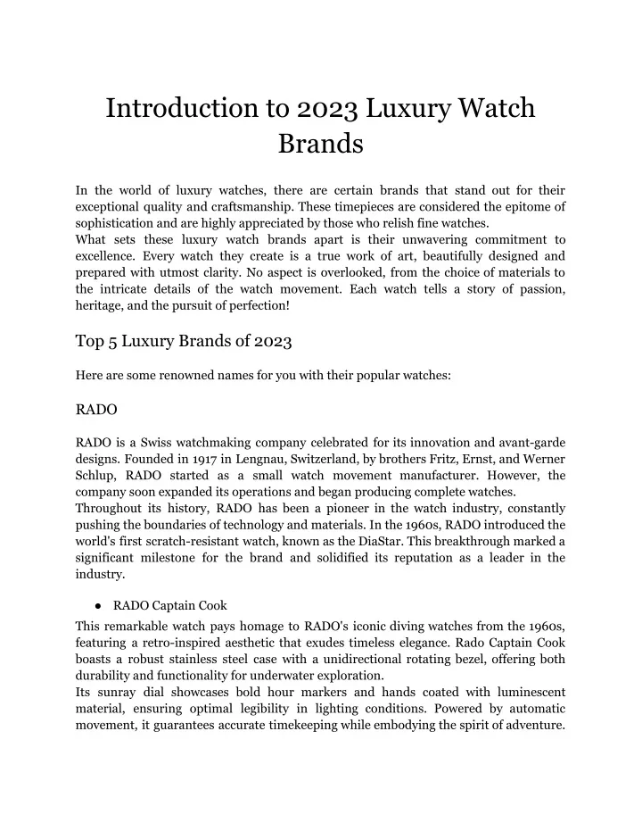 introduction to 2023 luxury watch brands