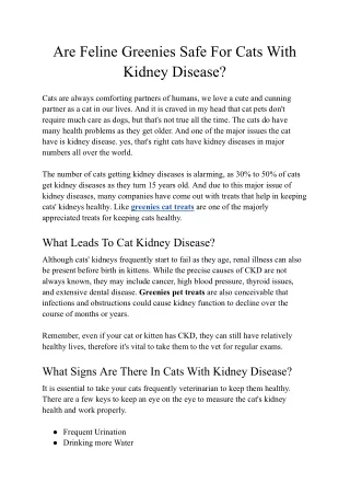 Are Feline Greenies safe for cats with kidney disease