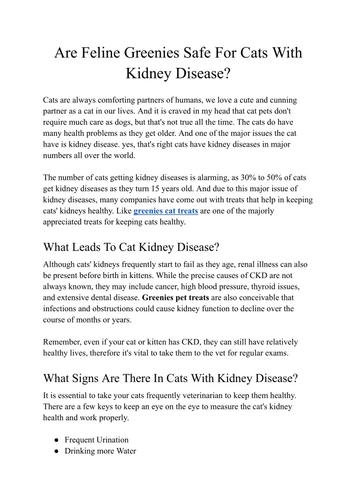 are feline greenies safe for cats with kidney