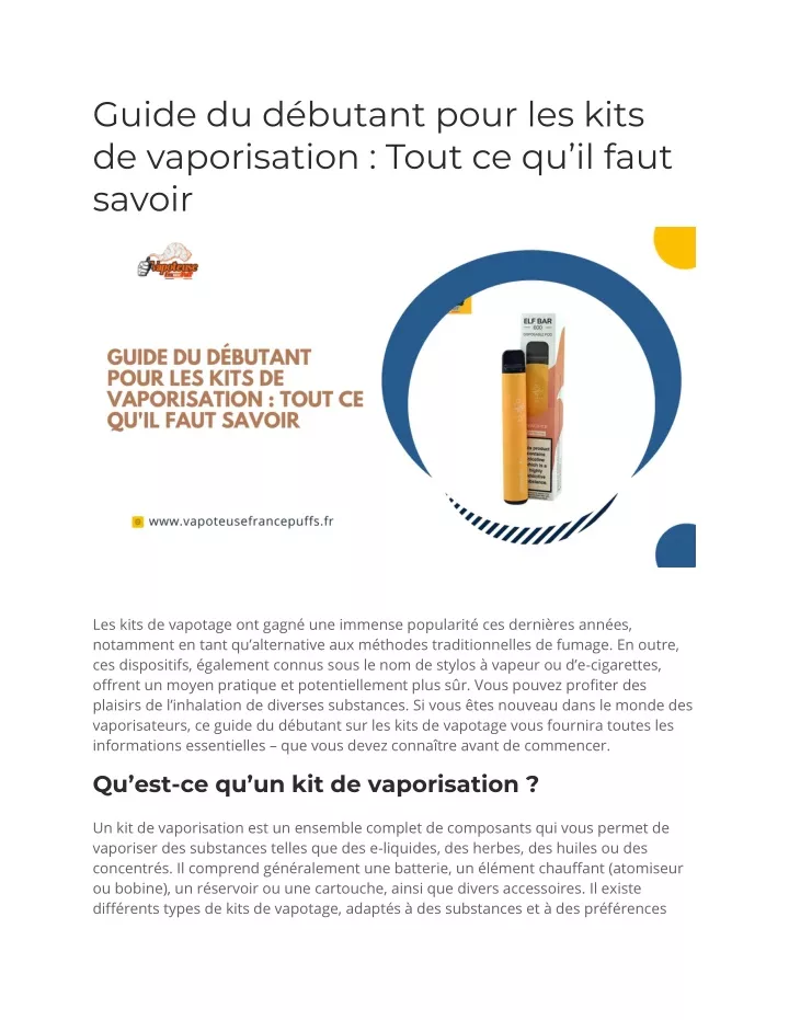 PPT - Guide Du Débutant Pour Les Kits De Vaporisation Tout Ce Qu'il ...