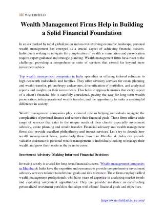 Wealth Management Firms Help in Building a Solid Financial Foundation