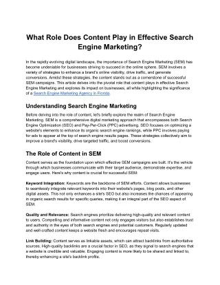 What Role Does Content Play in Effective Search Engine Marketing?