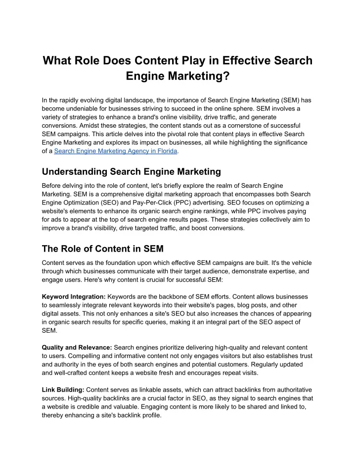 what role does content play in effective search