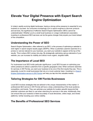 Elevate Your Digital Presence with Expert Search Engine Optimization