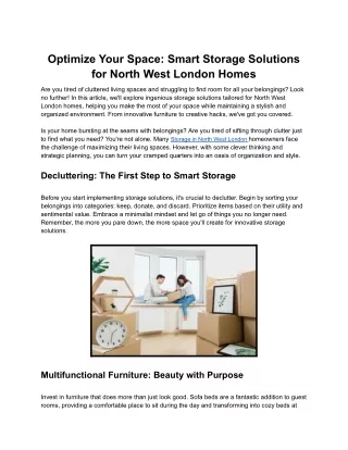 Optimize Your Space_ Smart Storage Solutions for North West London Homes