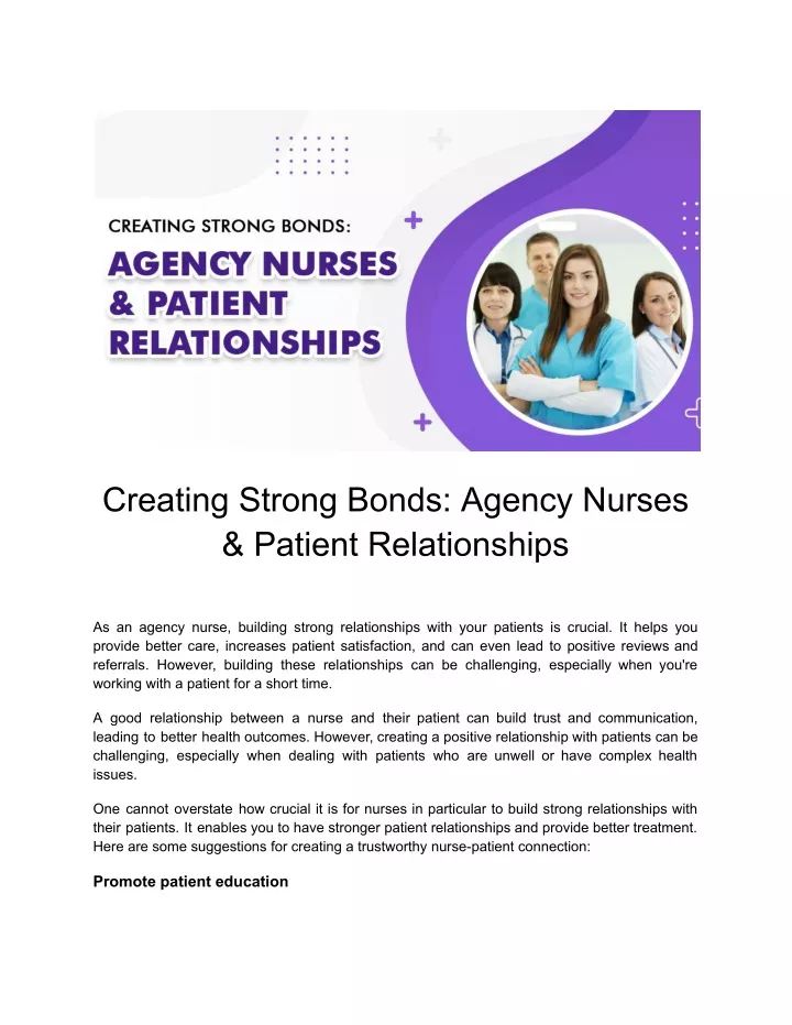 creating strong bonds agency nurses patient