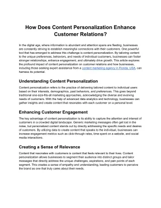 How Does Content Personalization Enhance Customer Relations?