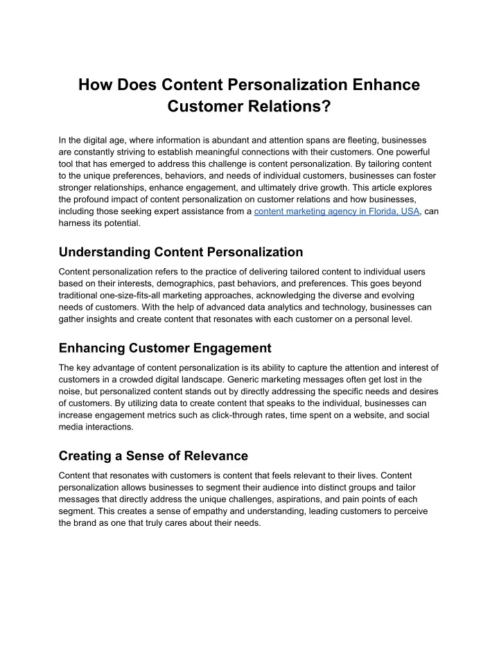 how does content personalization enhance customer