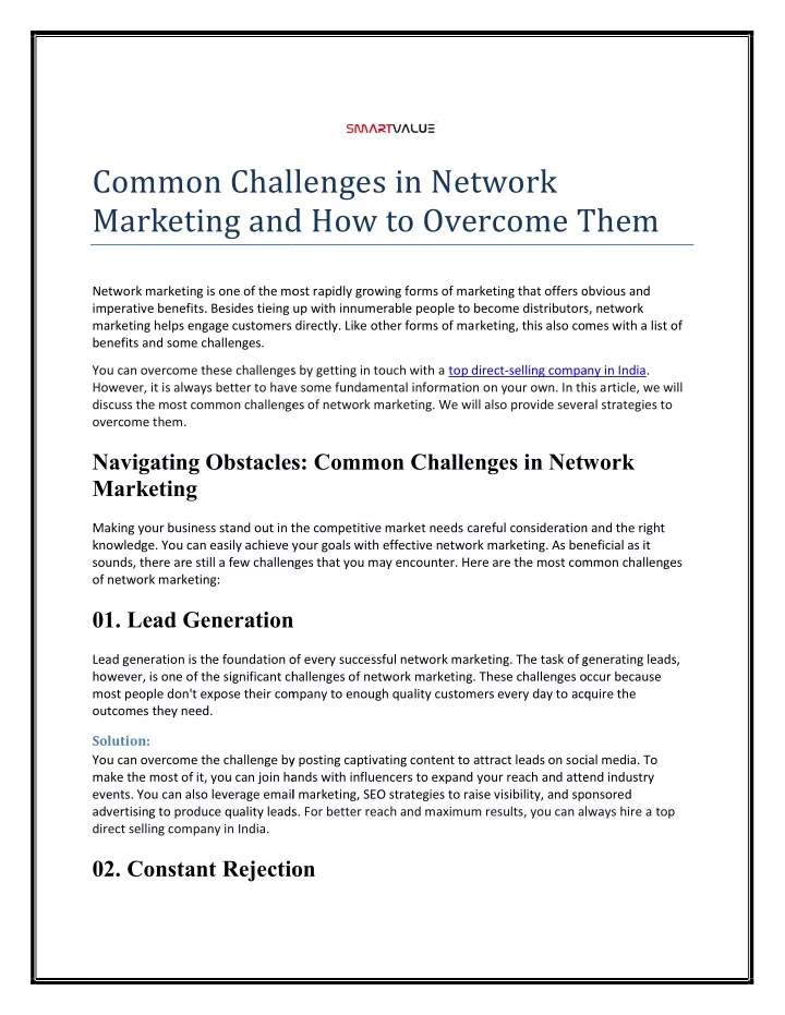 common challenges in network marketing