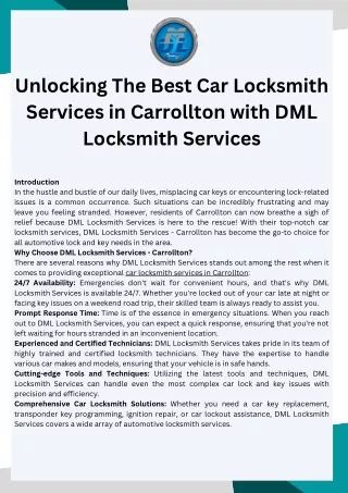 Unlocking the Best Car Locksmith Services in Carrollton with DML Locksmith Services