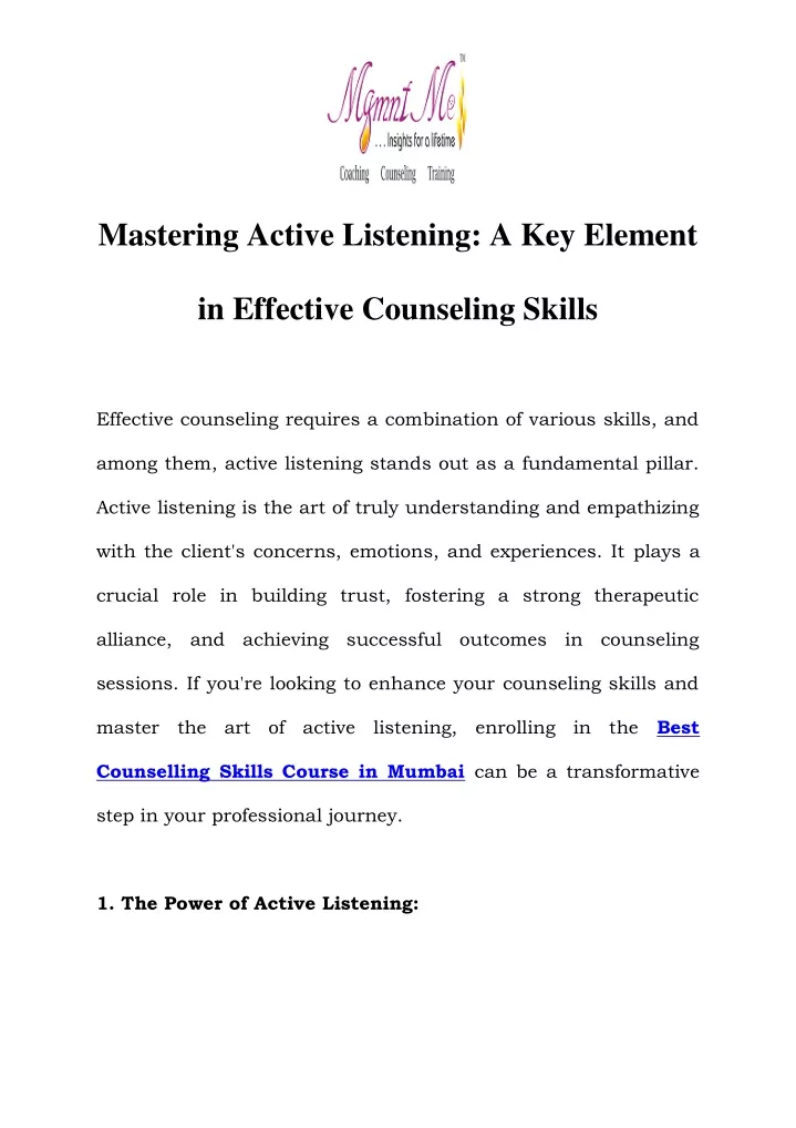 mastering active listening a key element