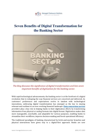 Seven Benefits of Digital Transformation in the Banking Sector