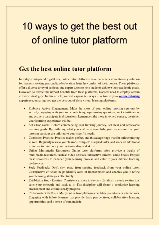 10 ways to get the best out of online tutor platform