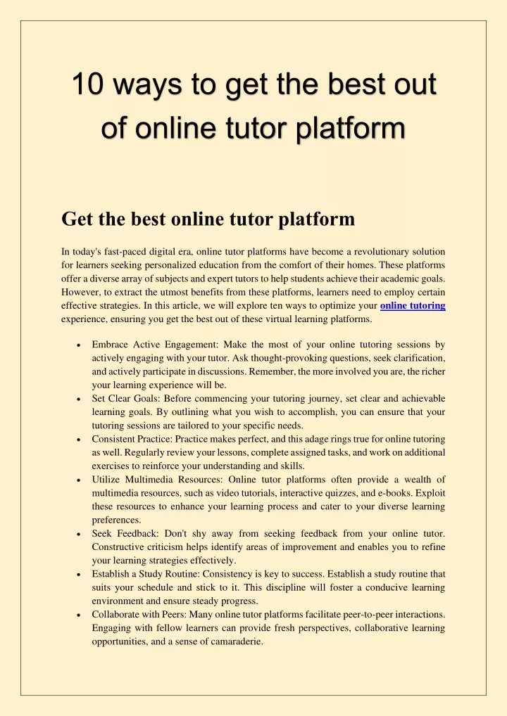 10 ways to get the best out of online tutor