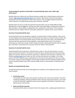 Understanding the operation and benefits of actuated butterfly valves How it offers high performance