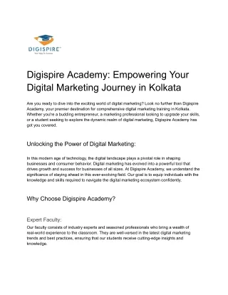 Digispire Academy: Empowering Your Digital Marketing Journey in Kolkata