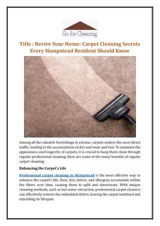 Revive Your Home: Carpet Cleaning Secrets Every Hampstead Resident Should Know