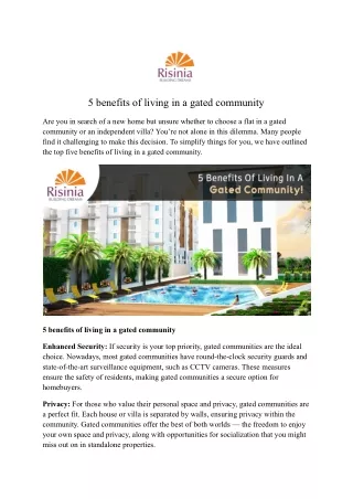 5 benefits of living in a gated community - Risinia Builders