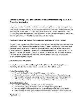 Vertical Turning Lathe and Vertical Turret Lathe: Mastering the Art of Precision