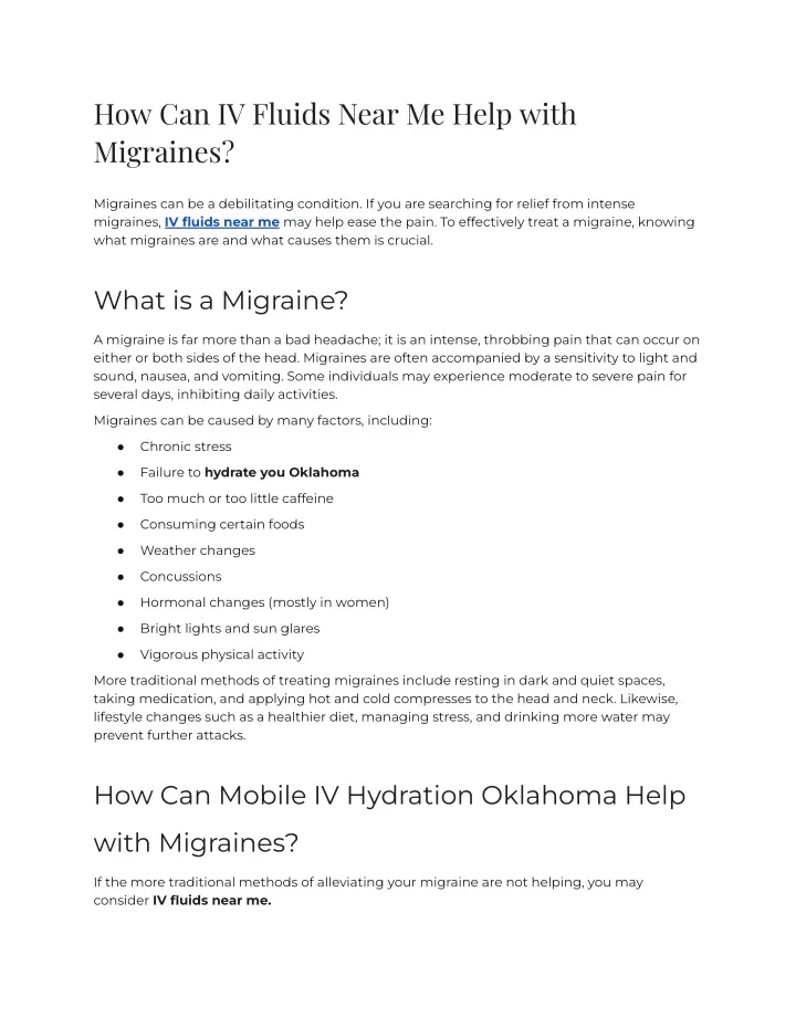 how can iv fluids near me help with migraines