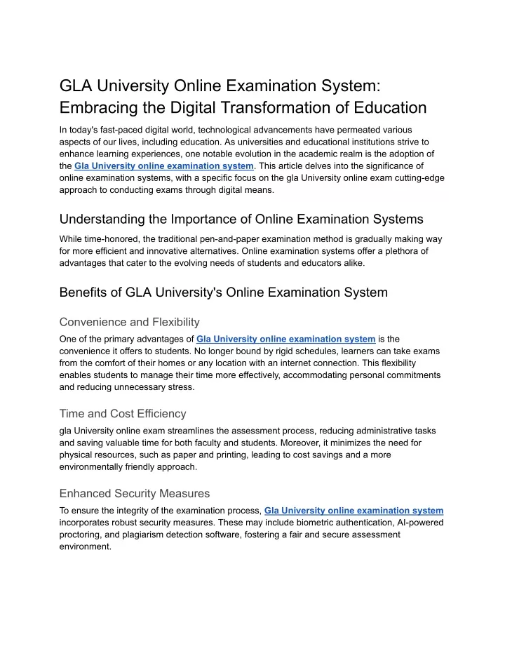 gla university online examination system