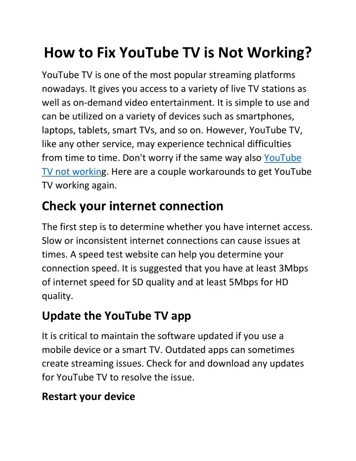 how to fix youtube tv is not working