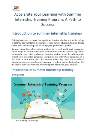Accelerate Your Learning with Summer Internship Training Program