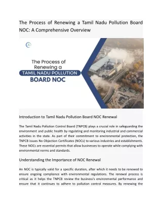 The Process of Renewing a Tamil Nadu Pollution Board NOC_ A Comprehensive Overview