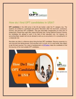 How do I find OPT candidates in USA | OPTnation