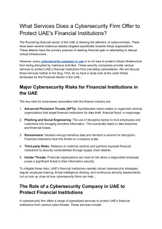 What Services Does a Cybersecurity Firm Offer to Protect UAE's Financial Institutions_