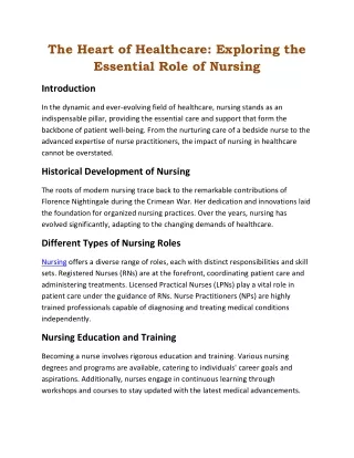 The Heart of Healthcare : Exploring the Essential Role of Nursing