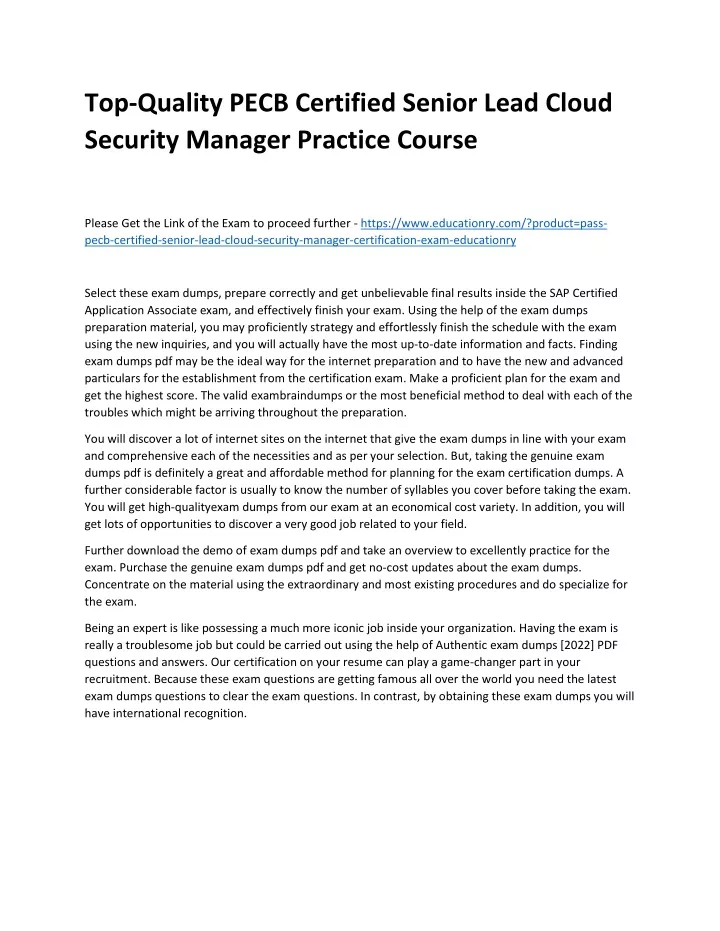 top quality pecb certified senior lead cloud