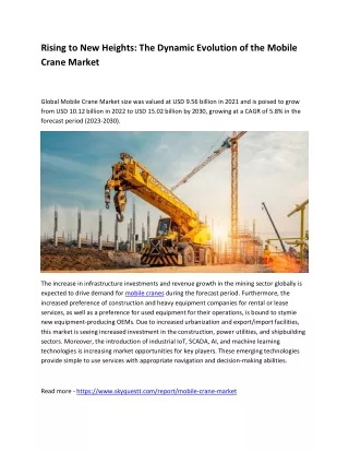 Rising to New Heights: The Dynamic Evolution of the Mobile Crane Market
