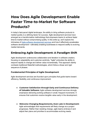 How Does Agile Development Enable Faster Time-to-Market for Software Products?