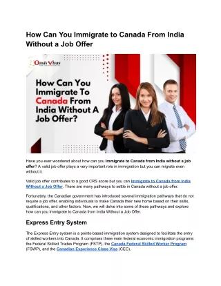 How Can You Immigrate to Canada From India Without a Job Offer?