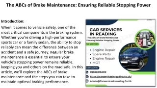 The ABCs of Brake Maintenance:  Ensuring Reliable Stopping Power