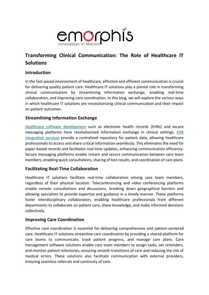 transforming clinical communication the role