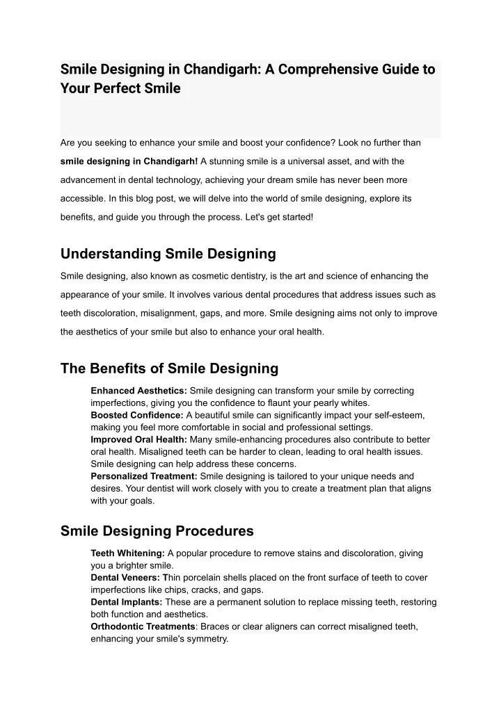 smile designing in chandigarh a comprehensive