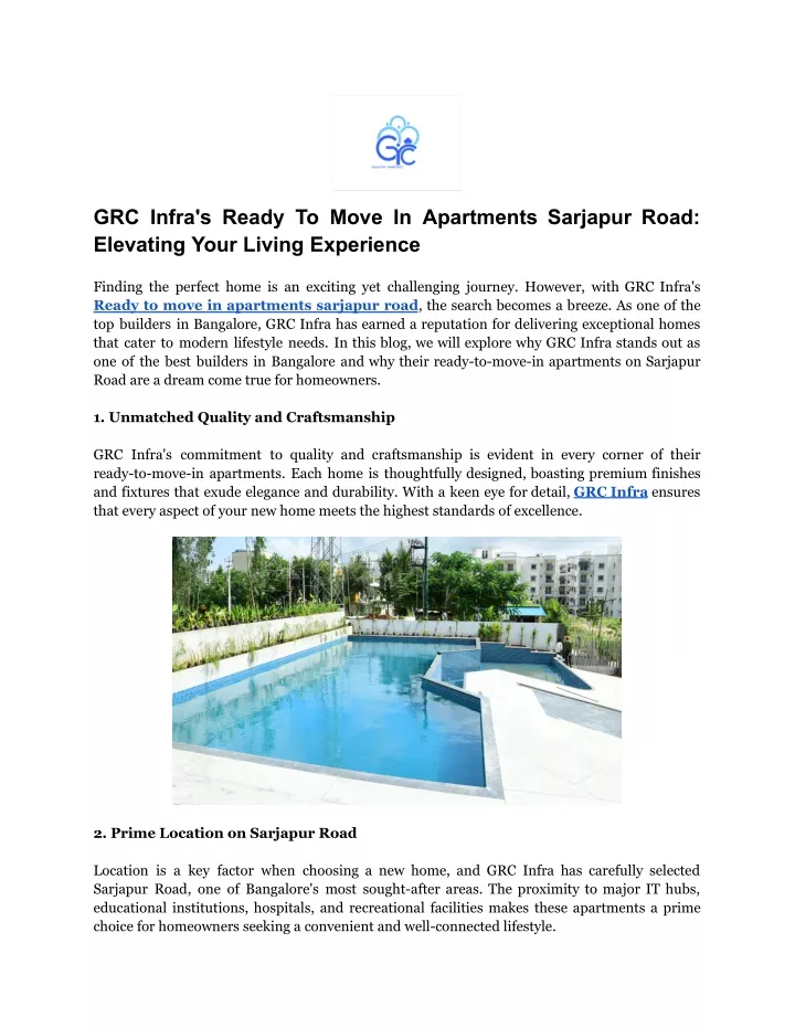 grc infra s ready to move in apartments sarjapur