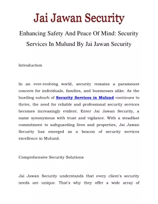 Security Services in Mulund	 Call-8530491405