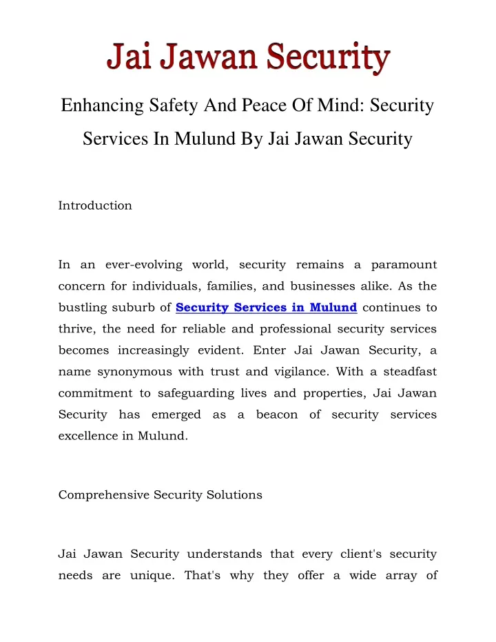 enhancing safety and peace of mind security