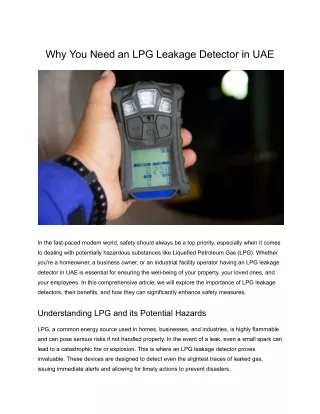 Why You Need an LPG Leakage Detector in UAE