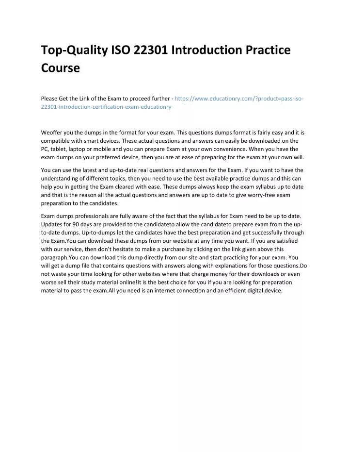 top quality iso 22301 introduction practice course
